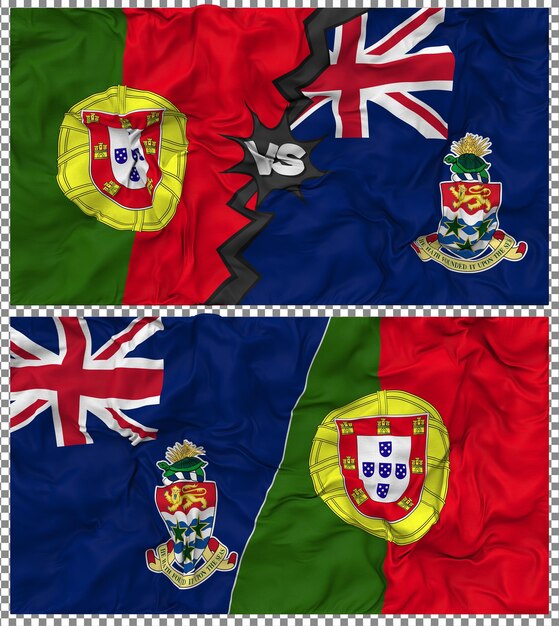 Les îles Caïmans contre le Portugal Half Combined Flag Cloth Bump Texture Rendering 3D