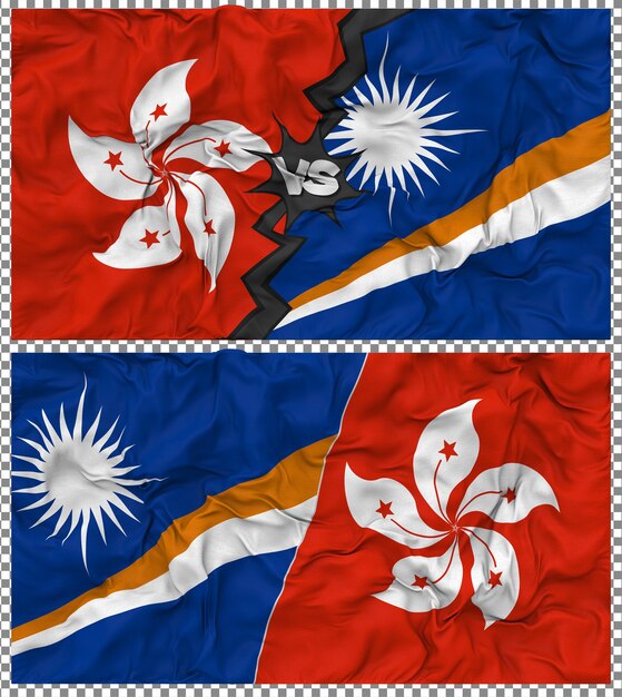 Les îles Marshall contre Hong Kong Half Combined Flag Cloth Bump Texture Rendering 3D