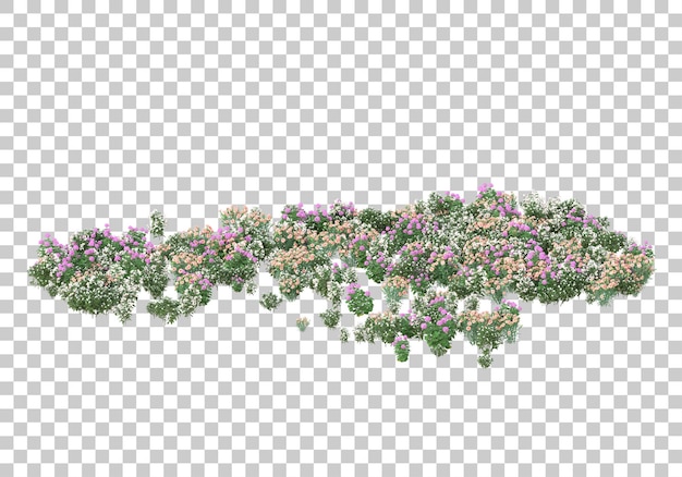 PSD ilha de grama com flores na ilustração de renderização 3d de fundo transparente