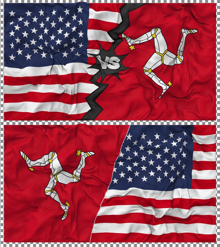 PSD ilha de man vs. estados unidos meia bandeira combinada tesoura bump texture relação bilateral renderização 3d