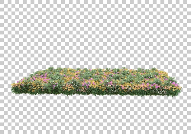 Ilha de plantas com flores na ilustração de renderização 3d de fundo transparente