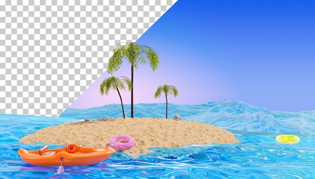 Ilha tropical com palmeiras renderização 3d ilha arenosa seascape no oceano viagens exóticas