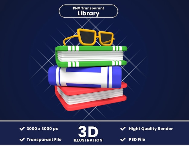PSD ilhação 3d de livros e vidro