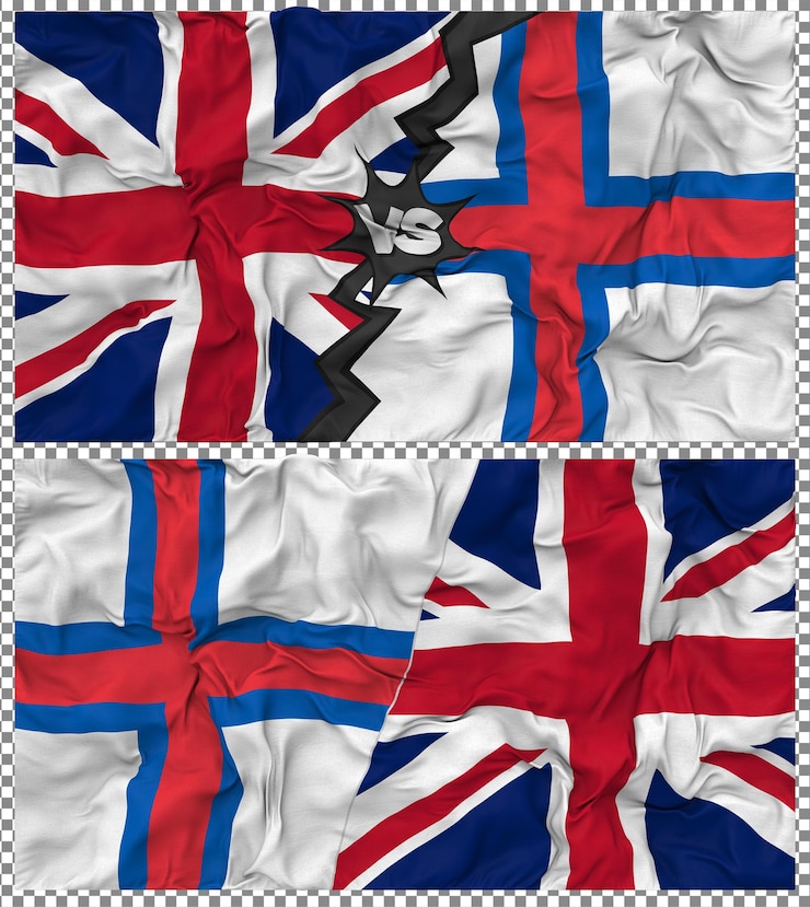 PSD ilhas faroé vs reino unido meia bandeira combinada texturas 3d