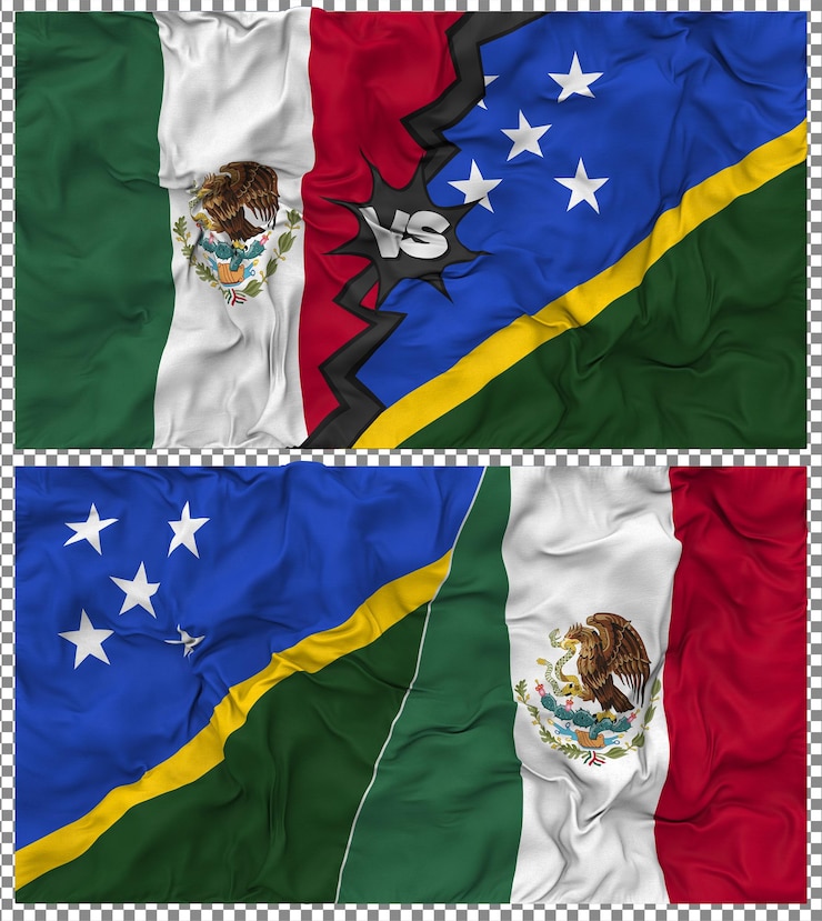 PSD ilhas salomão vs méxico meia bandeira combinada textura de tecido de bump renderização 3d