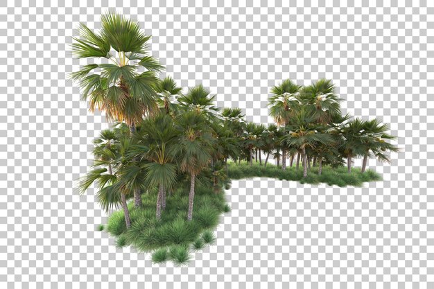Illa de follaje aislada en un fondo transparente Ilustración de renderización en 3D