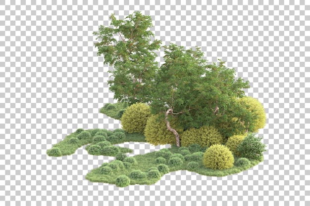 Illa de follaje aislada en un fondo transparente Ilustración de renderización en 3D