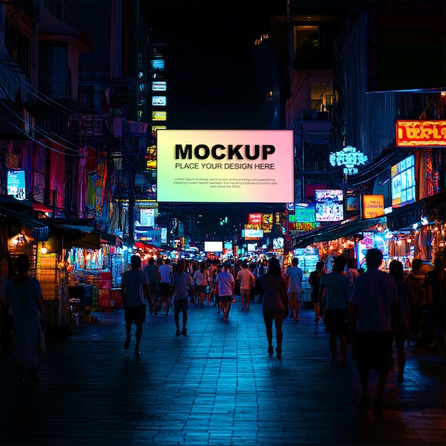 Illuminated City Night Billboard Mockup für die Design-Vision