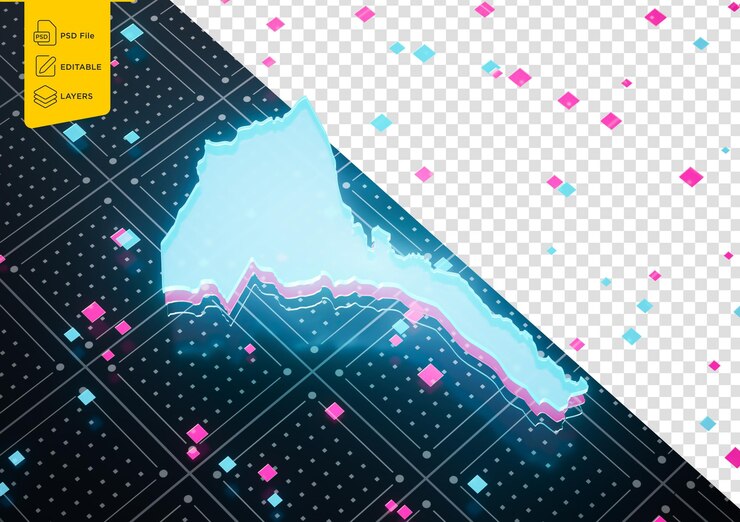 PSD illuminated eritrea data map neon blue light on seamless pattern background ilustração em 3d