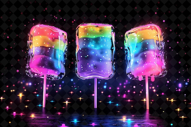 Illuminated Rainbow Marshmallow Pops compuesto por fragmentos de color neón Comida Bebida Colección Y2K