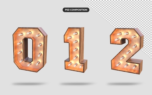 Illuminazione di rendering di numeri 3D Psd Premium