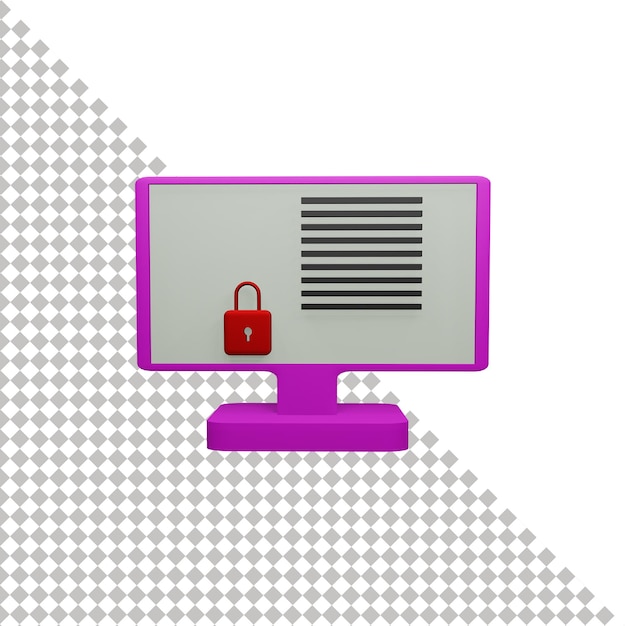 Illustartion 3D dei dati sulla privacy del computer e del lucchetto