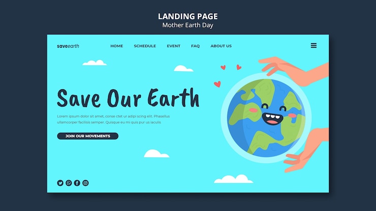 PSD illustrated mother earth day landing page