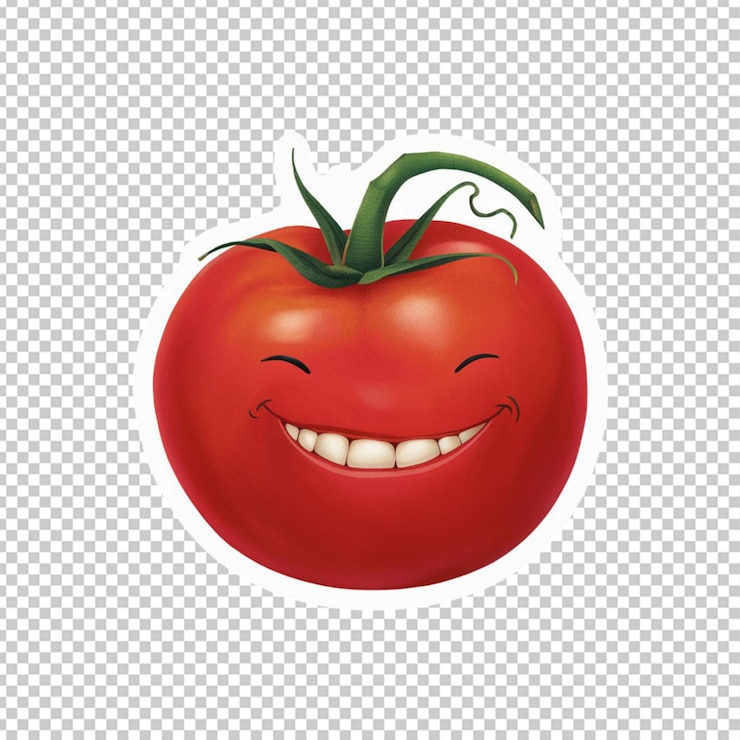 PSD illustrated ripe tomato sticker with green stem isolated on transparent background