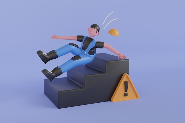 PSD illustration 3d d'un accident du travail tomber dans les escaliers accident de travail illustration 3d