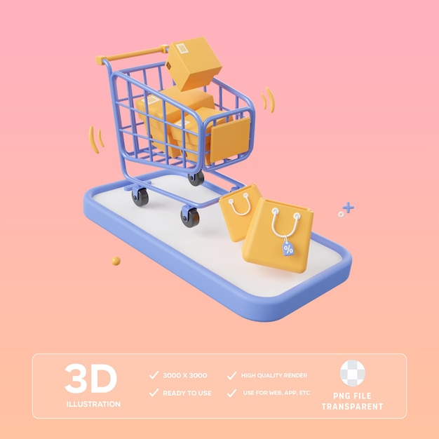 Illustration en 3D des achats mobiles sur PSD