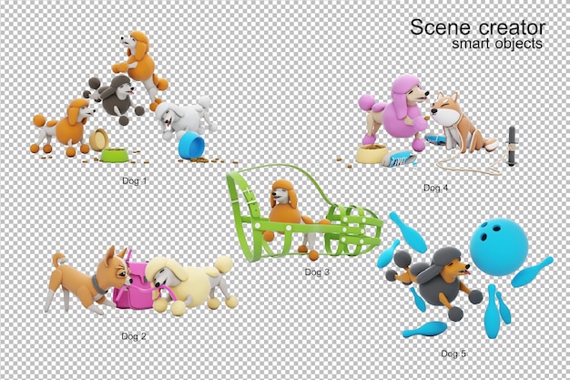 PSD illustration 3d de l'activité de chien isolée