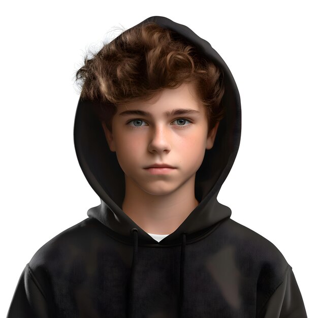 PSD illustration 3d d'un adolescent dans un sweat-shirt noir isolé sur un fond blanc