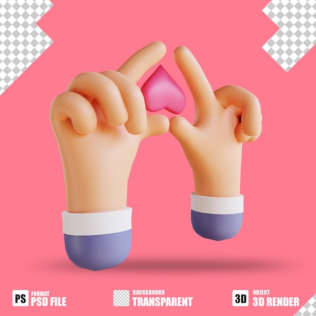 Illustration 3D amour et main 9 adaptée à la saint-valentin