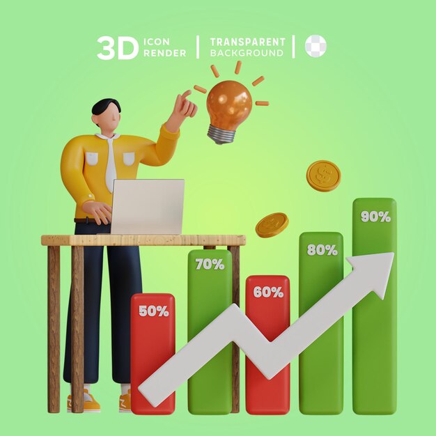 PSD illustration 3d de l'analyse de la croissance financière par psd