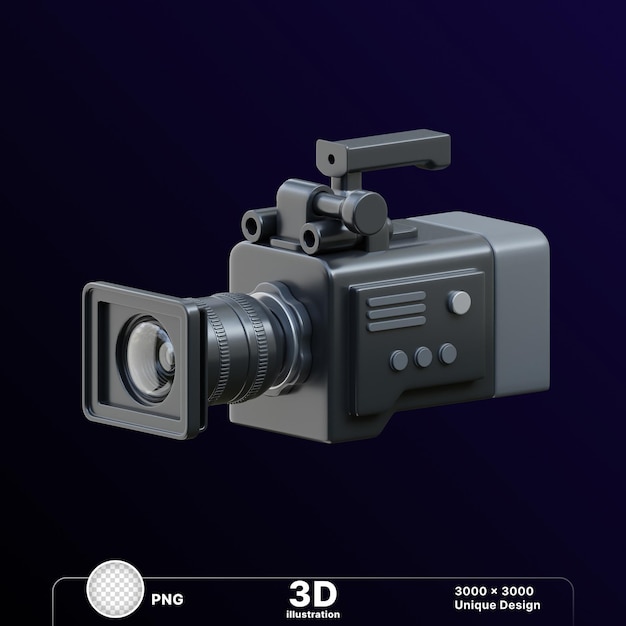 Illustration 3D d'un appareil photo numérique professionnel avec une batterie de couverture d'objectif sur un fond transparent