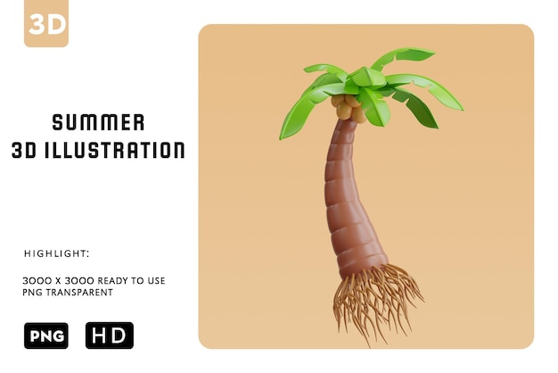 PSD illustration 3d de l'arbre à coco