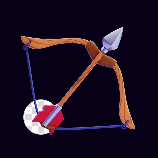 Illustration en 3D de l'arc et de la flèche en bois