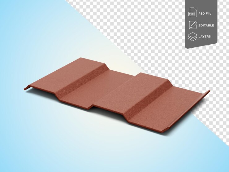 PSD illustration 3d d'une ardoise en ciment d'amiante brune pour la toiture sur un fond bleu doux