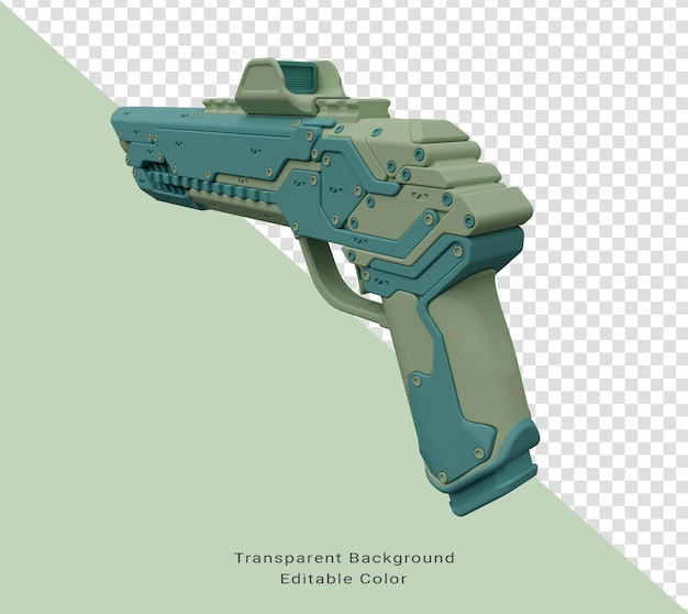 Illustration 3d d'une arme à feu futuriste scifi Science-fiction hi tech Pistolet laser avec silhouette