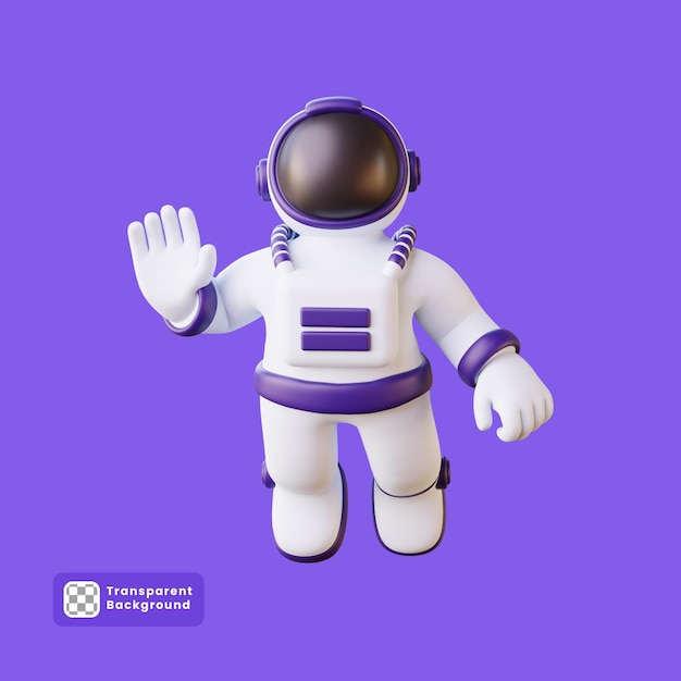 Illustration 3d d'un astronaute flottant agitant la main