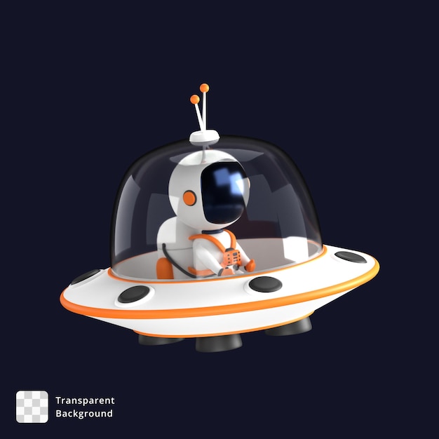 PSD illustration 3d d'un astronaute pilotant une soucoupe ovni