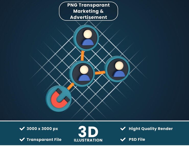 PSD illustration 3d de l'attraction des utilisateurs