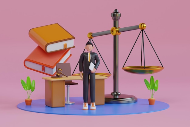 PSD illustration en 3d d'un avocat ou d'un conseiller judiciaire concepts de conseil juridique services juridiques