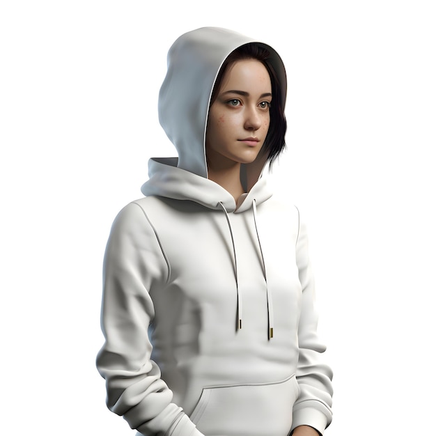 PSD illustration 3d d'une belle femme dans un sweat à capuche blanc