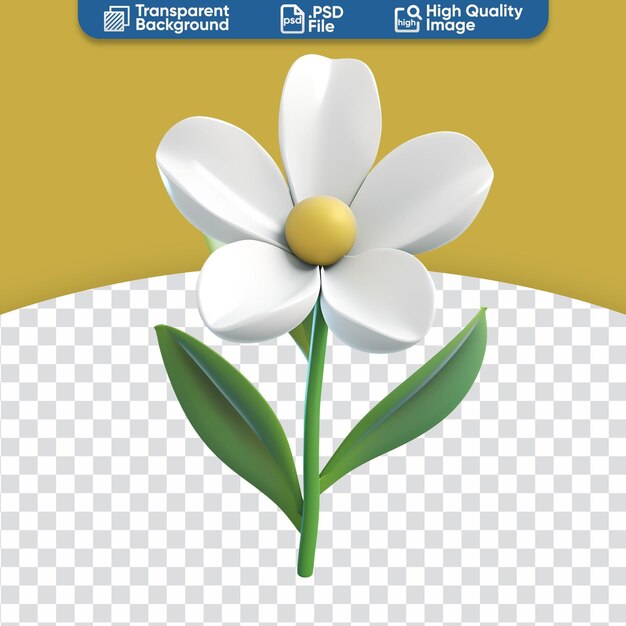 PSD illustration 3d d'une belle fleur blanche simple render icon design pour le dessin animé floral du printemps