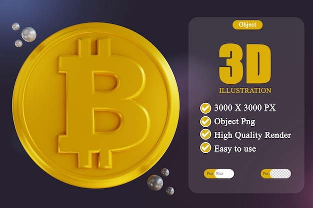 PSD illustration 3d bitcoin crypto-monnaie 3