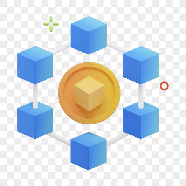 PSD illustration 3d de la blockchain nft