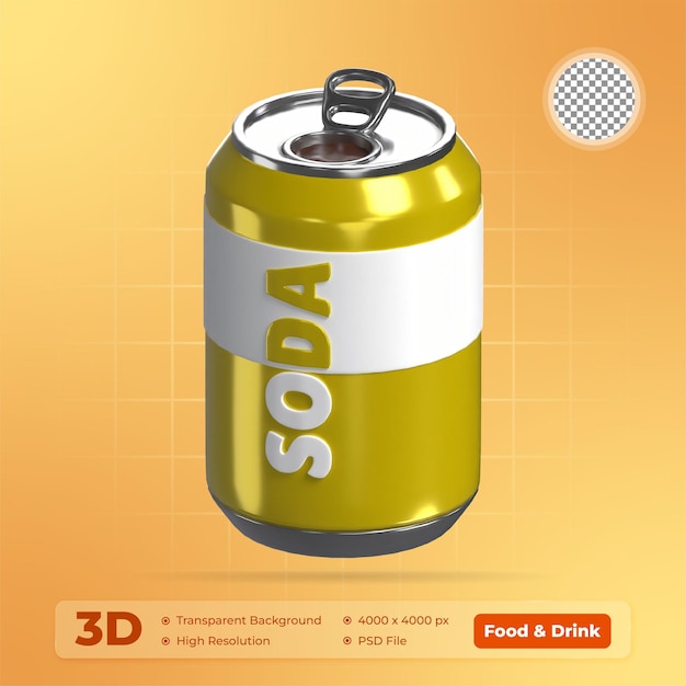 L'illustration 3D de la boîte à soda pour étancher la soif Icône Aliments et boissons à fond transparent