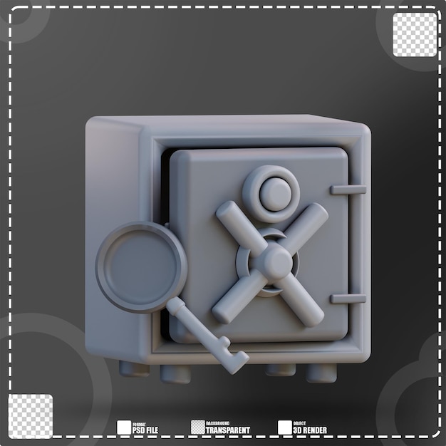 Illustration 3d de la boîte de verrouillage du coffre-fort d'argent 2