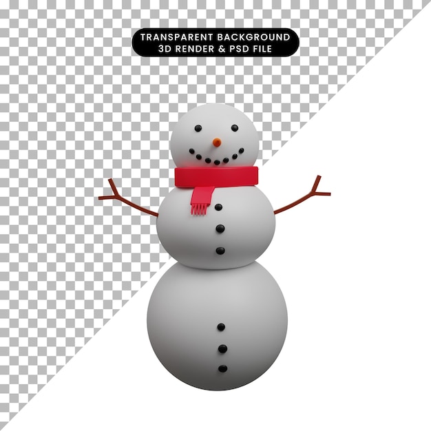 PSD illustration 3d de bonhomme de neige objet simple de décoration de noël