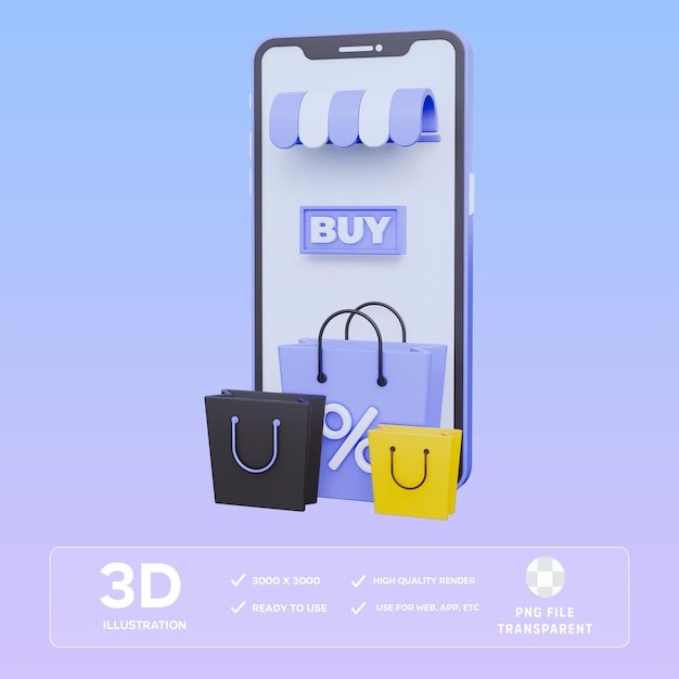 Illustration 3D de la boutique en ligne PSD
