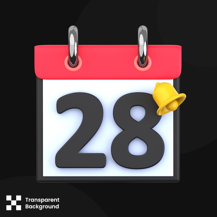 PSD illustration 3d calendrier date du 28