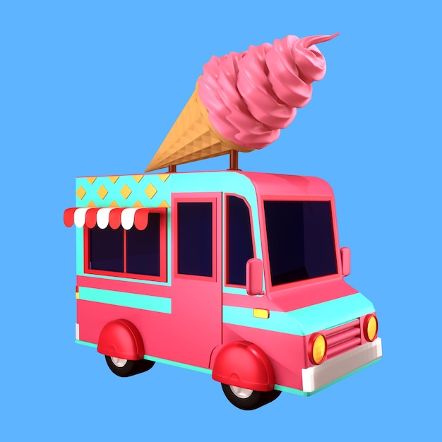 PSD illustration 3d d'un camion de crème glacée
