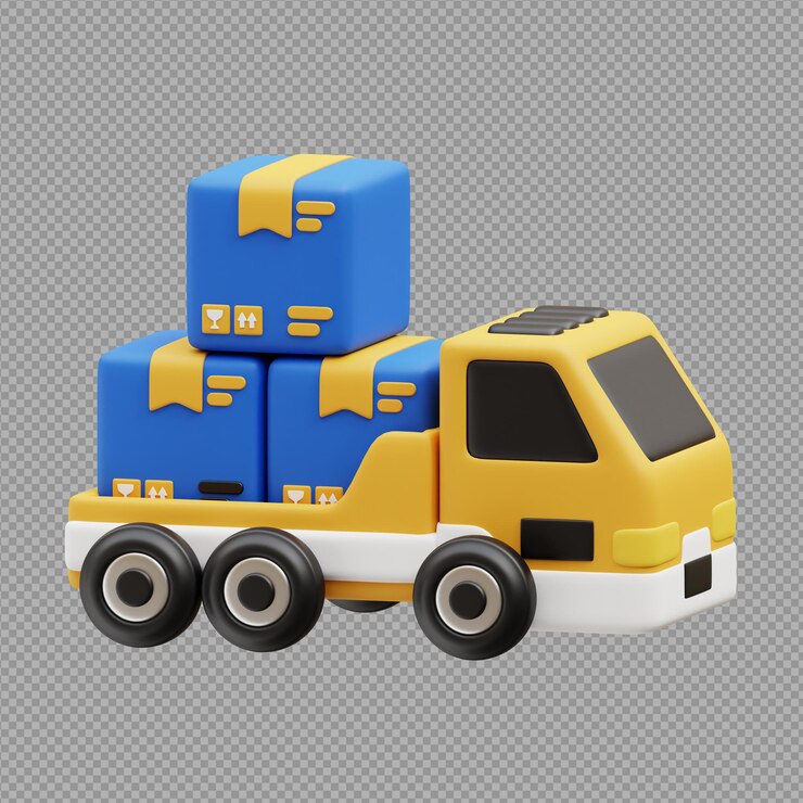 PSD illustration 3d d'un camion transportant des boîtes à des fins de transport