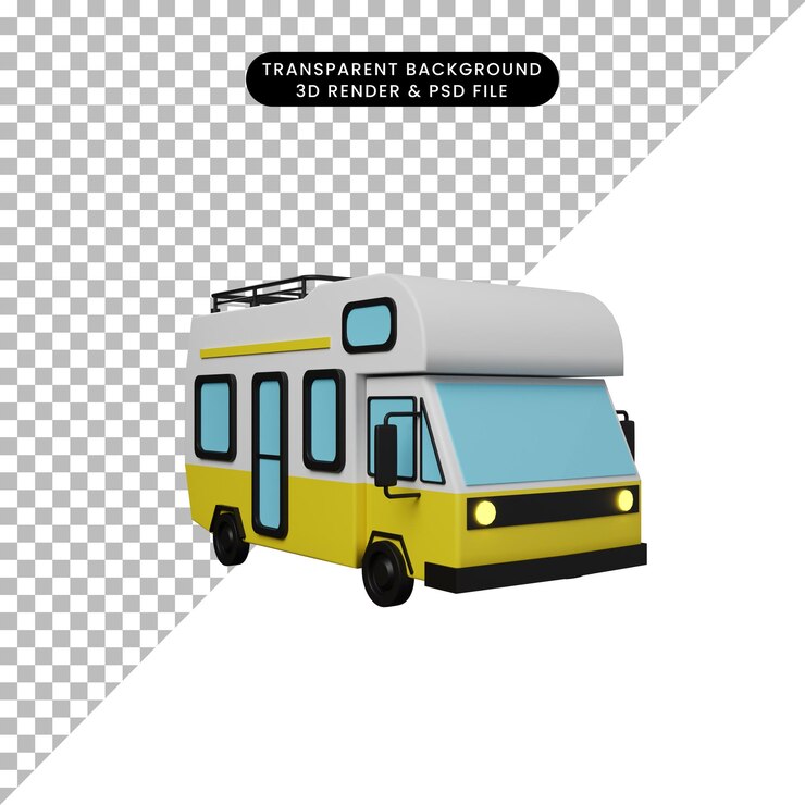 PSD illustration 3d d'un camping-car à objet simple