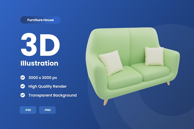 PSD illustration 3d canapé double