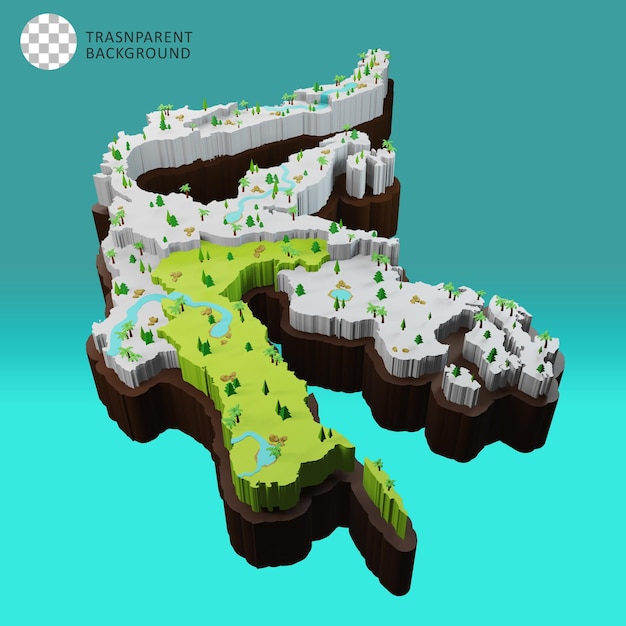 PSD illustration 3d de la carte de sulawesi du sud sur l'île de sulawesi