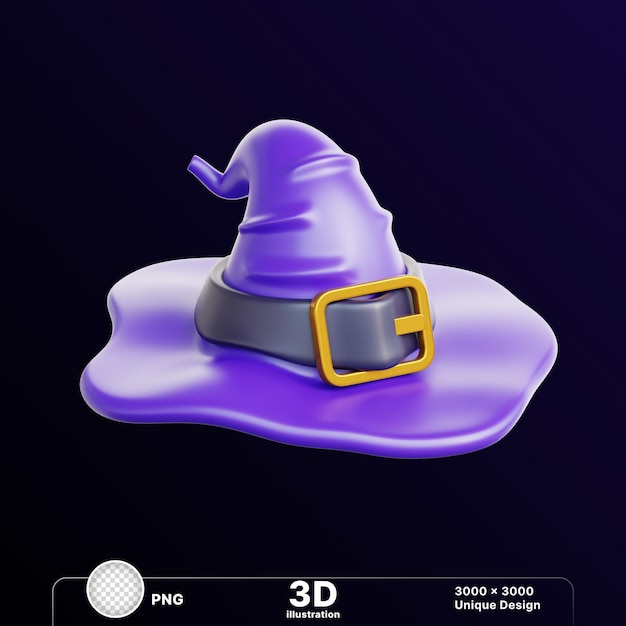 PSD illustration 3d d'un chapeau magique pourpre avec une ceinture sur un fond transparent