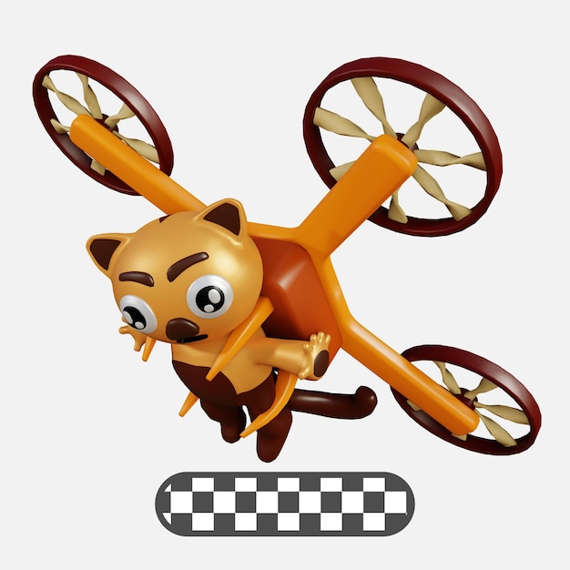 Illustration 3d Chat Mignon Sortant Par Drone En Couleur Orange Et Marron