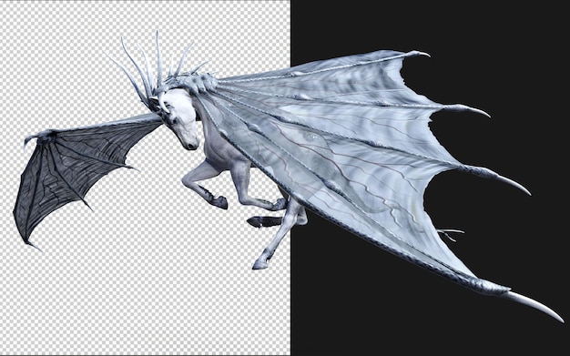 Illustration 3D d'un cheval fantastique isolé sur fond noir avec un chemin de coupure Aile du démon ho